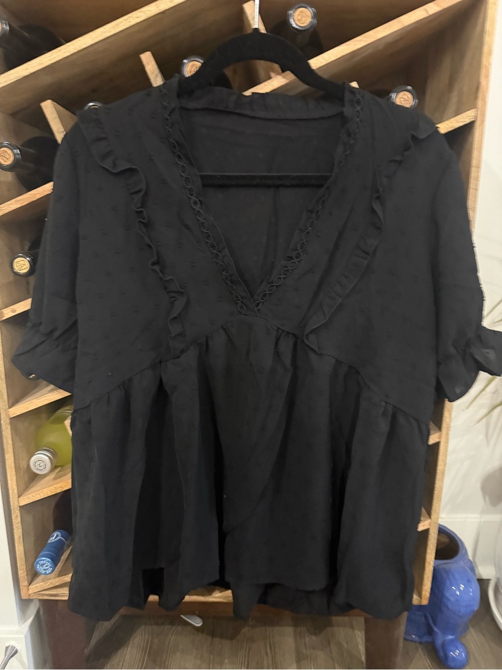 Black Ruffle V‑Neck Peplum Tunic Top
